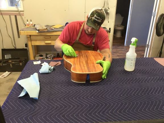 sanding guitar body